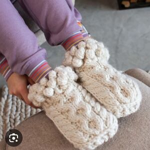 ANTHROPOLOGIE LEMON' SZ M/L HANDKNIT SHERPA LINED CANLE KNIT BOOTIE SLIPPERS NEW